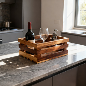 Wood Storage <b>Basket</b> Set Rectangle 25x15.5x10.5 And 28x20x11.5 <b>Stackable</b> For Kitchen Fruit Organization - Product Image 3