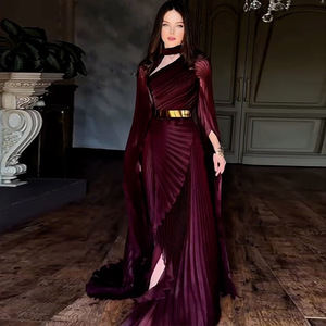 Váy dạ hội kín đáo may đo, kiểu xếp ly, có dây lưng, dáng ôm, tay dài, dành cho người nổi tiếng, đầm dự tiệc, trang phục kín đáo cho người Hồi giáo. - Product Image 5