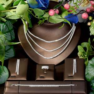 Gorgeous Triple Stacked Chain Jewellery Set Necklace Earrings <b>Cubic</b> <b>Zirconia</b> Bridal Wedding Party Accessories Costume S-177 - Product Image 2