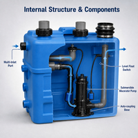 Système compact de relevage des eaux usées 160L avec réservoir PE DN50 pour drainage des sous-sols et salles de bain de villas