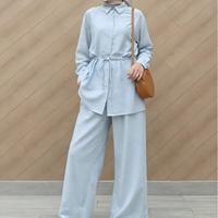 Ensemble 2 pièces pour femmes avec col rabattu et lacets, pantalon large, vêtements de prière du Ramadan, vêtements islamiques de Dubaï, abaya turque