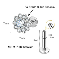 Anting-anting titanium zirkon berlapis emas 18K kualitas implan ASTM F136 JIAXIN, ulir dalam, untuk helix, tragus, bibir, pernikahan, dan aksesori tubuh.