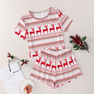 <span class=keywords><strong>Pijama</strong></span> de dos piezas para niñas, conjunto de ropa de dormir de algodón para mujeres, pijamas para mujeres, conjunto de pijamas de Navidad para mujer, verano corto - Product Image 1
