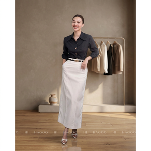 CV941 Premium <b>White</b> High Waisted Ankle Length Side Slit Pencil <b>Skirt</b> Wholesale - Product Image 2