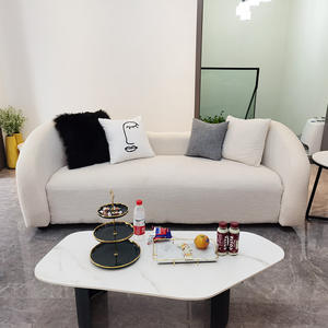 Canapé en tissu blanc moderne en forme de U avec design rond pour petits salons, rembourrage en mousse, motif artistique - Product Image 5