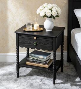 Vintage <b>Black</b> French Durable Wooden Nightstand with Drawer and Open Shelf Multi-purpose Bedroom <b>Bedside</b> Table - Product Image 6