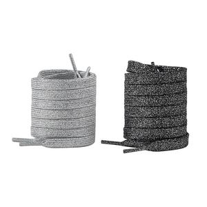 เชือกรองเท้าสีดำเงาประกายเงินแบบกำหนดเอง กลิตเตอร์แบน สไตล์สปอร์ต สำหรับรองเท้าผ้าใบลำลอง แฟชั่น เชือกรองเท้ากีฬา ทดแทน - Product Image 1