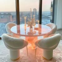 Ensemble table et chaises de salle à manger en marbre de jade blanc naturel, style minimaliste moderne, luxe léger, pour restaurant et maison