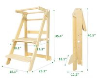Tabouret d'apprentissage pliable en bois moderne pour tout-petits avec 3 hauteurs réglables pour les comptoirs de la cuisine et de la salle de bain à la maison