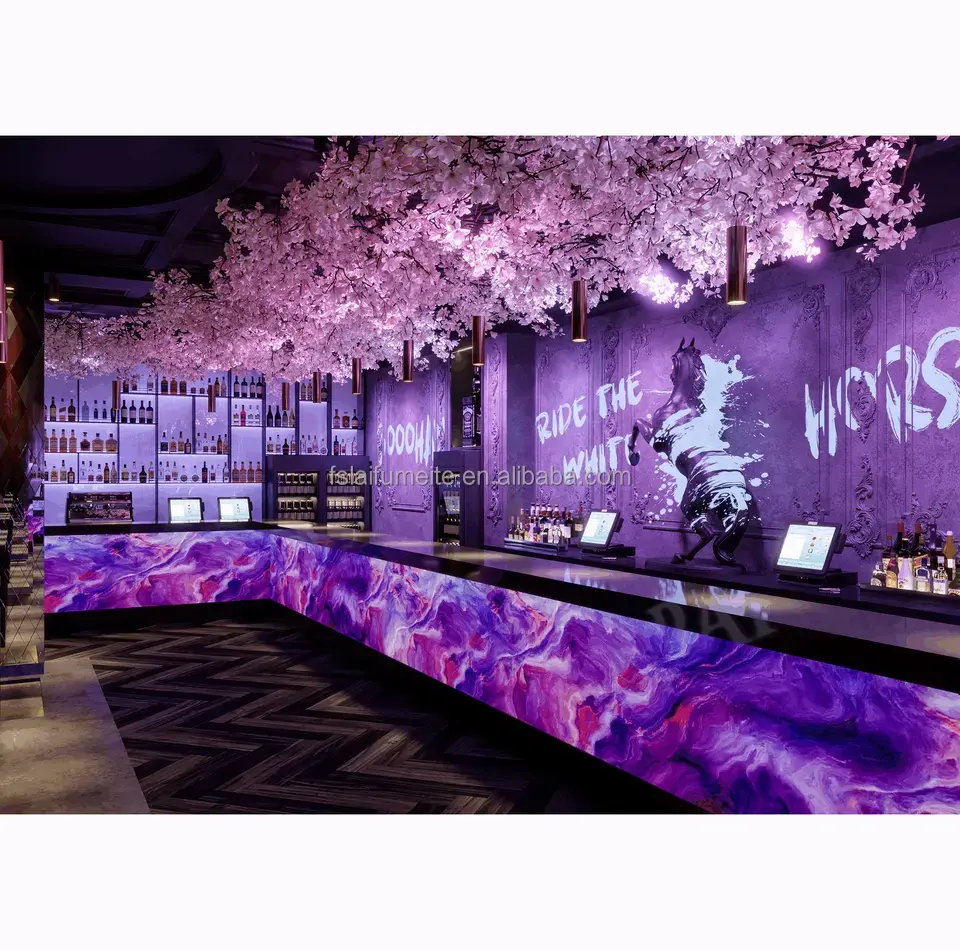 Restaurant personnalisé pub narguilé bar lounge nuit club de danse meubles illuminé led liqueur comptoir de bar à vin