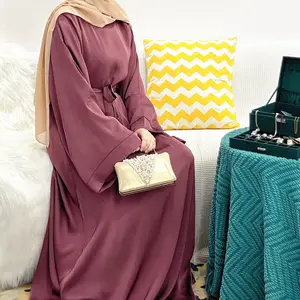 L-16 2023 Effen Kleur Dubai Turkse Moslim Jurk Islamitische Kleding Bescheiden Mode Moslim Vrouwen Jurk Abaya Jurk Met Hijab