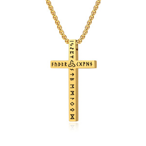 Nordic Viking cross necklace with runes, pirate cultural symbols, niche design, colorfast pendant. - Product Image 5