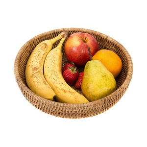 Wicker Bowl Ins Handmade Wicker Round Storage Basket Artifacts Rattan Bowl Desktop Sundries Container Snacks Plate Fruit Basket