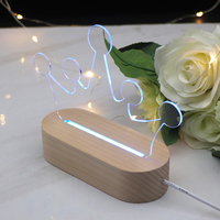 Couronne Acrylique Veilleuse Blanc Ellipse Bois Lumière Base RGB 7 Couleur Changeante Led Lampe pour DIY
