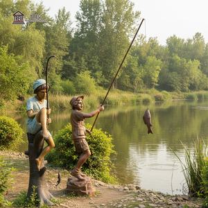 Escultura de Jardín Moderna y Popular TREVI, Estatua de Bronce de Niño Pescando para Decoración de Piscina al Aire Libre - Product Image 1