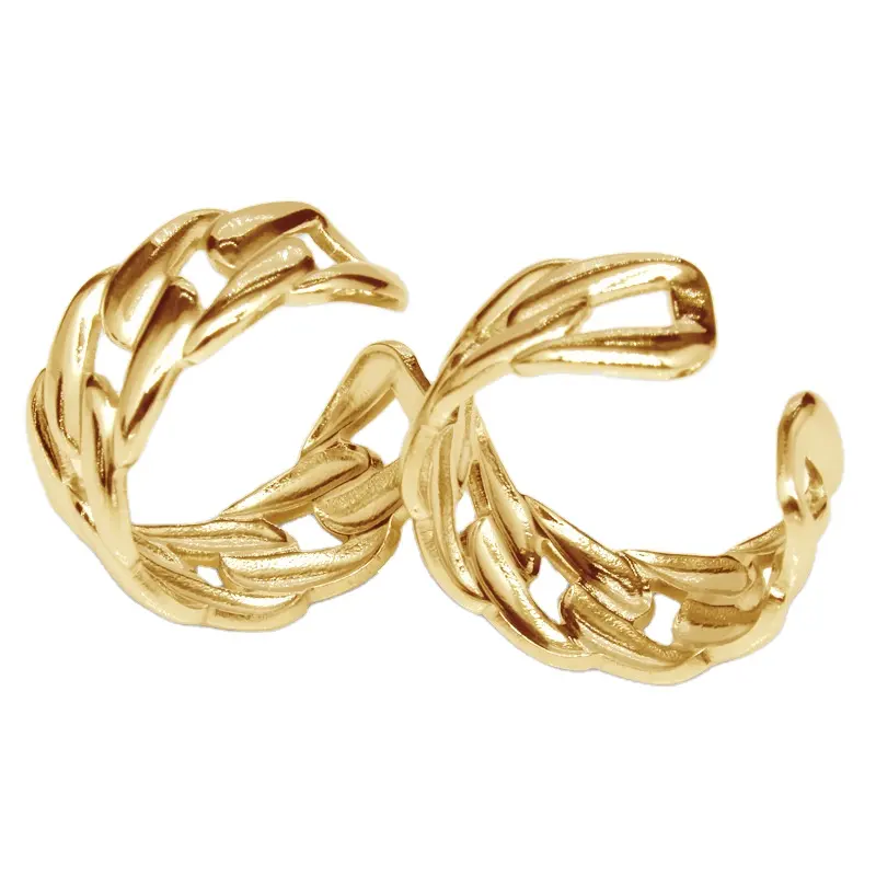 Anillos de acero inoxidable chapados en oro de 18k para hombre y mujer, anillos abiertos ajustables, banda ancha trenzada geométrica, baratos