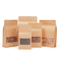 Sachets Doypack en papier kraft brun thermoscellables avec fenêtre dépolie, scellage huit côtés, fermeture éclair, recyclables pour emballage alimentaire