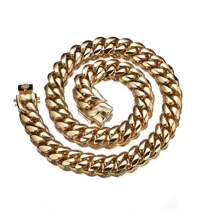 Cadena de Eslabones Cubanos <span class=keywords><strong>Miami</strong></span> de Acero Inoxidable Chapada en Oro de 14k, Estilo Hip Hop para Hombre - Product Image 4