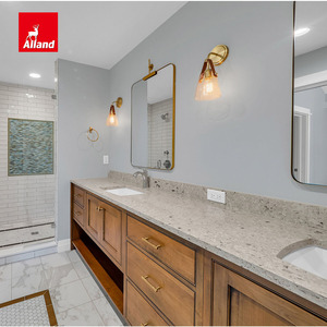 Meuble-lavabo traditionnel autoportant Allandcabinet en bois massif <span class=keywords><strong>de</strong></span> cerisier cannelé avec évier encastré et grand miroir LED - Product Image 1