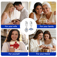 Boucles d'oreilles pendantes asymétriques Hamsa Main et Œil, zircon bleu pavé, alliage de cuivre plaqué argent, style bohème, protection spirituelle, pour femme