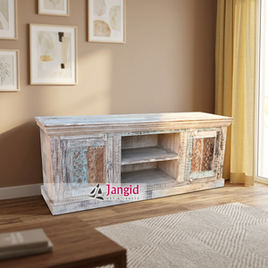 Rustic Distressed White Wood <b>TV</b> <b>Stands</b> <b>Tv</b> Cabinet With 2 Doors And Shelves Storage Buffet Cabinet For Living Room <b>Bedroom</b> Hotel - Product Image 3