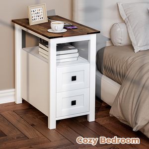 Tavolino laterale della fattoria con stazione di ricarica e 2 cassetti portaoggetti comodino nordico comodino comodino Muebles Para <span class=keywords><strong>La</strong></span> Casa - Product Image 2