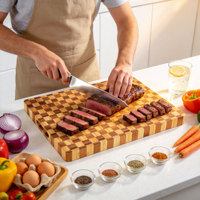 Planche à découper en bambou à grain transversal, motif damier, avec poignée encastrée, pour steak, viande, fromage, cuisine et salle à manger