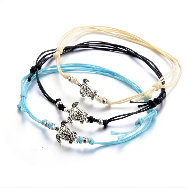 Summer Beach Accessories Wax Rope Vintage Sea Turtle Charm Anklet Bracelet