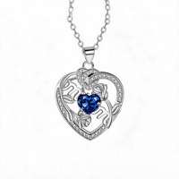 Collier pendentif cœur en zircon pour femme, motif floral rose vintage, cadeau fête des Mères, accessoire de mode pour usage quotidien, vente en gros