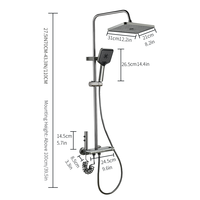 Ensemble de douche gris laiton avec barre coulissante murale, pommeau de douche pluie moderne en céramique, système thermostatique réglable en hauteur