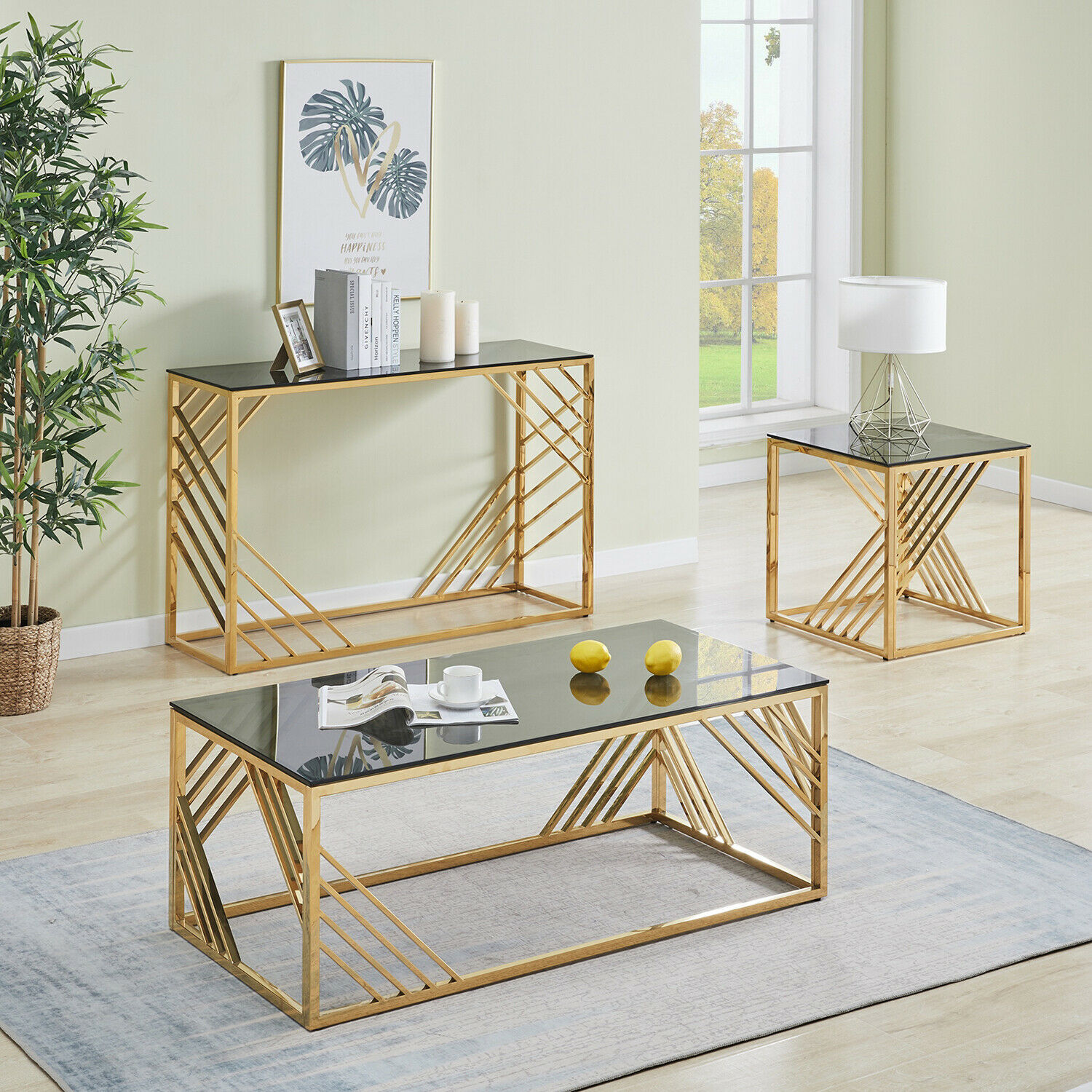 Customized Nordic Style Furniture Sliver Steel Clear Tempered Glass Top Small Coffee Table
