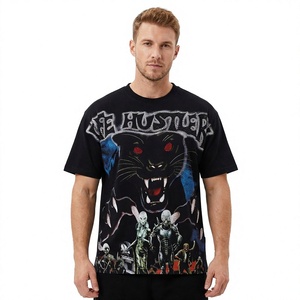 Men's 100% Cotton <b>Black</b> Short Sleeve O-Neck <b>T</b>-<b>Shirt</b> with <b>Panther</b> Alien and Red Car Cartoon Rhinestone Graphic Print - Product Image 1