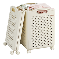 Panier à linge pliable en plastique blanc durable avec roulettes, boîte de rangement pliable pour économiser de l'espace, organisateur pour salle de bain, vêtements sales