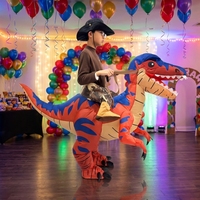 Costume de dinosaure gonflable pour enfants, tenue de personnage Velociraptor à chevaucher pour fête d'Halloween, accessoire amusant pour la marche
