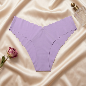 Women <b>Seamless</b> Invisible <b>Thong</b> Panties Scalloped Wave Edge Low Rise Women Underwear Breathable Briefs for Daily Yoga Wholesale - Product Image 3