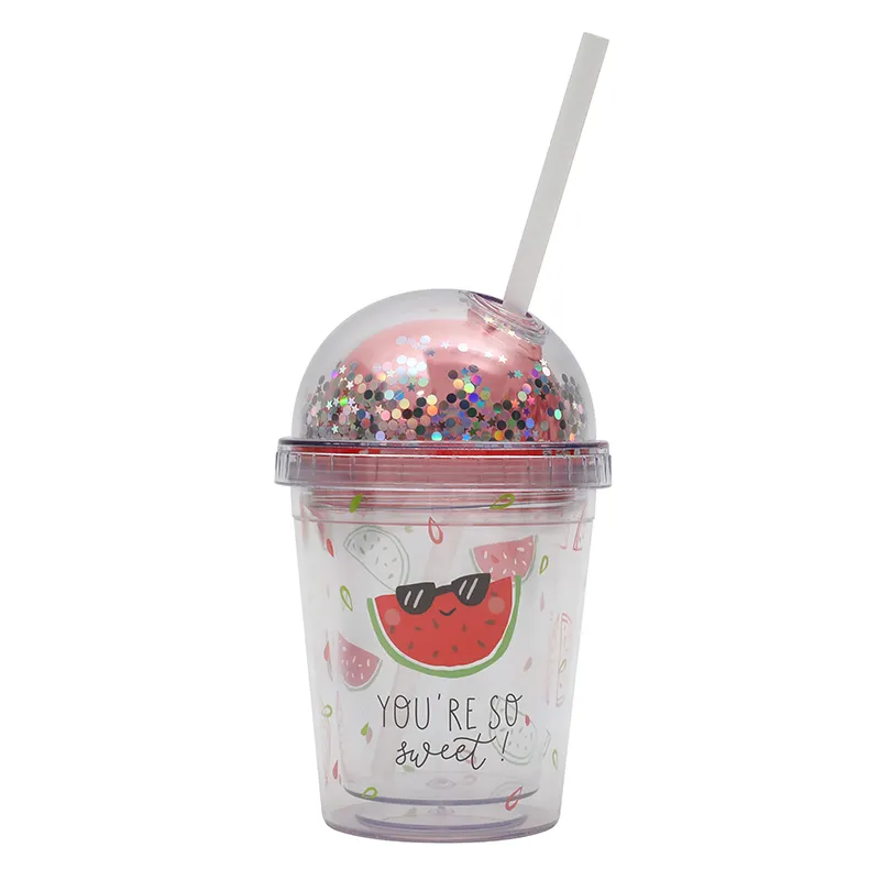Popular tumbler Plastic doll cup Creative double wall cup kids water bottle with straw