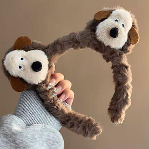 Nouveau bandeau en peluche léopard avec oreilles de chat de style européen et américain, mignon, pour femmes, en acétate, pour se laver le visage, le maquillage, bandeau pour enfants, nœud pour cheveux - Product Image 3