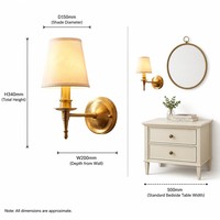 Applique murale en laiton ornée de luxe, abat-jour en tissu contemporain, luminaire mural LED, lampe décorative d'intérieur, maison, villa, hôtel