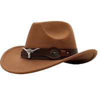 Chapeau de cowboy western personnalisé à large bord en feutre avec boucle tête de taureau pour hommes et femmes, idéal pour fêtes, festivals et activités en extérieur