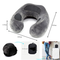 Oreiller de voyage cervical portable en mousse à mémoire de forme gonflable en forme de U, pliable, léger, pour avion et voiture