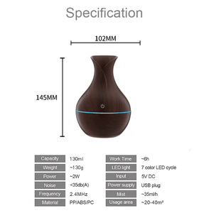 휴대용 130ml USB 전기 아로마 에센셜 오일 디퓨저 초음파 가습기 우드 그레인 LED 조명 미니 아로마 가정용 - Product Image 6