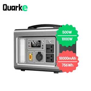 QUARKE 휴대용 발전소 666Wh 리튬 배터리 백업 500W (1000W 서지) AC 콘센트 야외 캠핑을위한 태양열 발전기