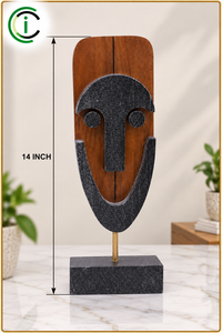 Sculpture abstraite en marbre noir et bois, 14 pouces, pièce d'art décorative pour la maison moderne, le bureau, l'hôtel - Product Image 3