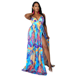 2022 de <span class=keywords><strong>moda</strong></span> de verano Floral Sexy Casual Maxi vestido de gran tamaño gordo mujer Falda larga - Product Image 4