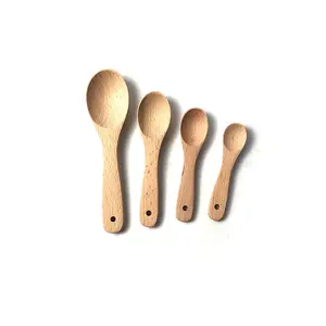 Custom Logo Natural Beech Wooden Small Measuring Spoons Set of 4
