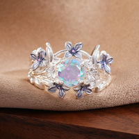 Cincin Iris Gaya Anime Berhiaskan Zirkon Mewah untuk Wanita, Desain Bunga Berwarna-warni, Cincin Fashion untuk Hadiah