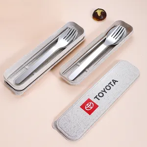 Travel peralatan makan perak portabel 3 in 1, pisau sendok garpu baja tahan karat, perlengkapan berkemah, set alat makan dengan kotak