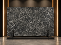 Dalle de marbre noir Alpes polie, panneau de pierre noire pour comptoirs, revêtement mural, bureaux d'accueil et aménagement intérieur de villas