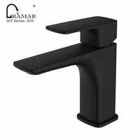 Keran wastafel dapur dan kamar mandi berbahan kuningan hitam matte tahan lama, satu lubang, keramik, dipasang di atas meja, satu pegangan