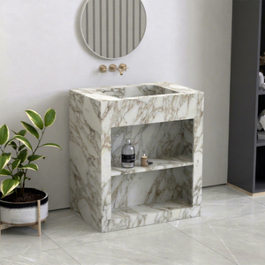 Lavabo de Pedestal de Piedra Natural Resistente al Agua para Baño de Hotel Moderno, Diseño Clásico de Madera Sólida, Suministro al por Mayor para Baños - Product Image 1